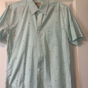 Haggar Short-Sleeve Button-Down Shirt in Mint Green with Small Navy Motif